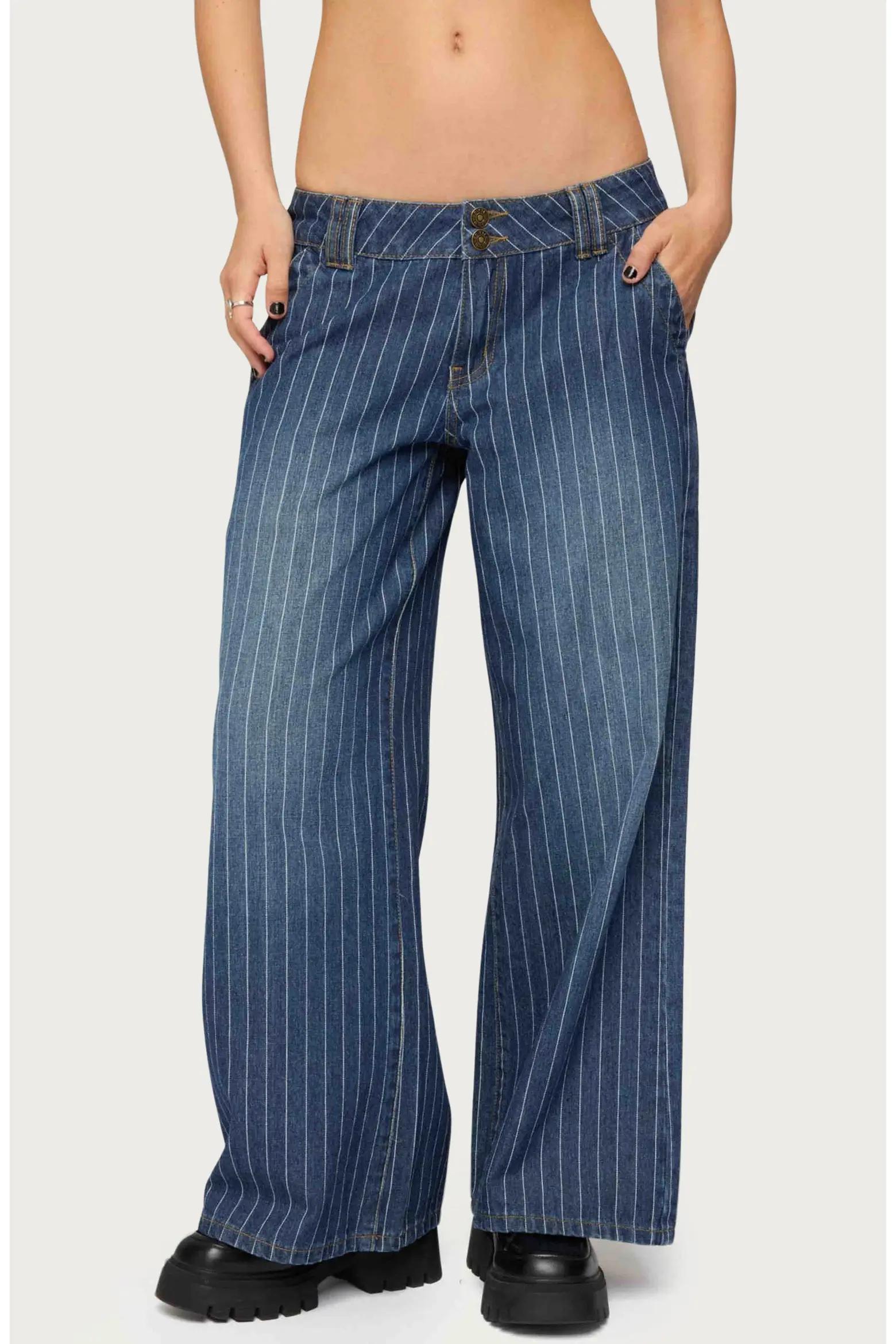 Blue Pinstripe Wide-Leg Pants