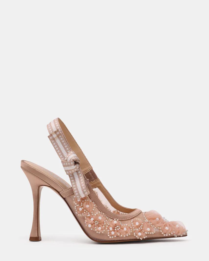 Blush Pointed-Toe Mule Heels