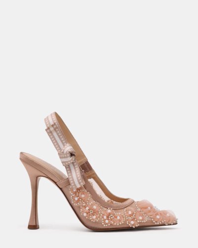 Blush Pointed-Toe Mule Heels
