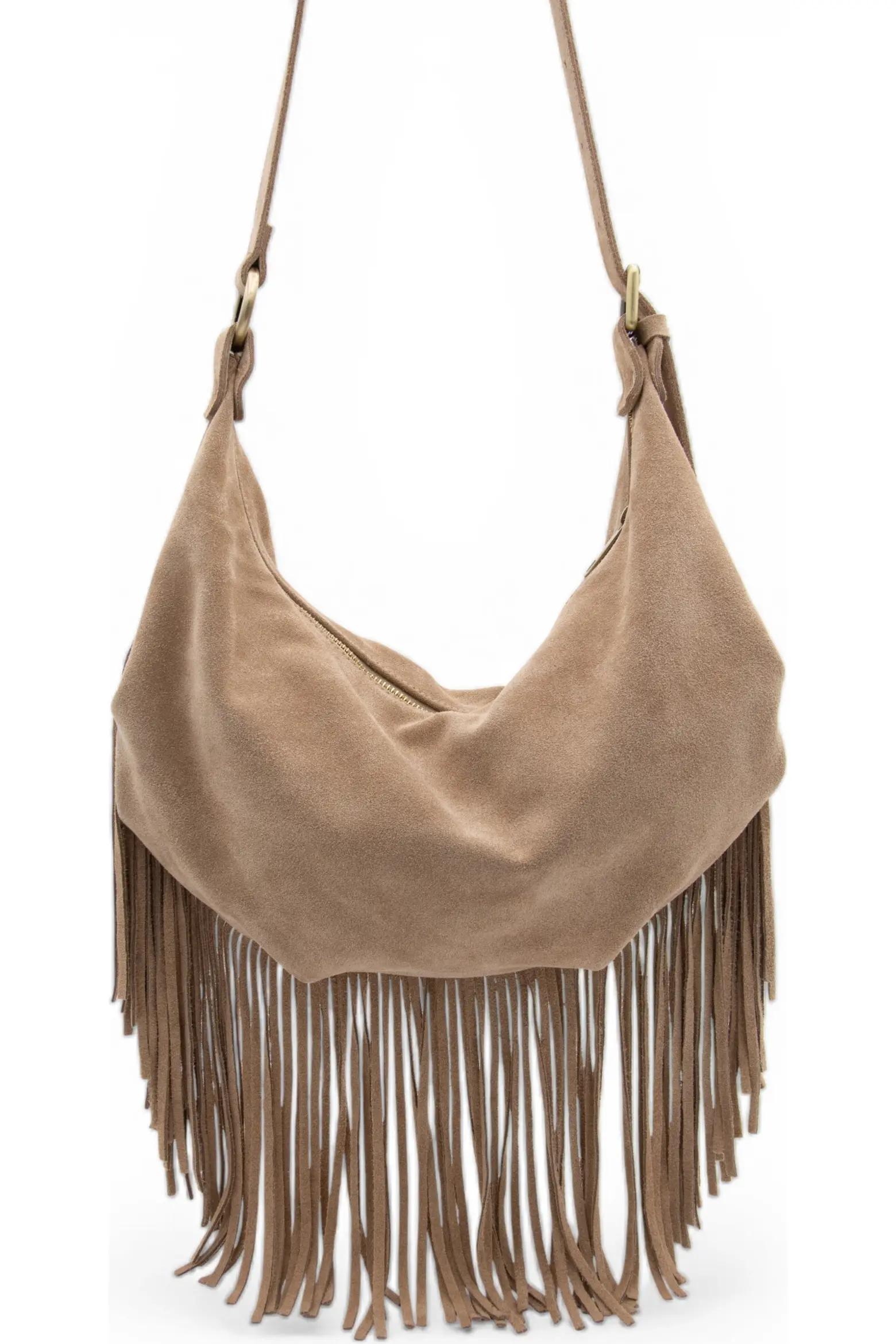Beige Fringed Shoulder Bag