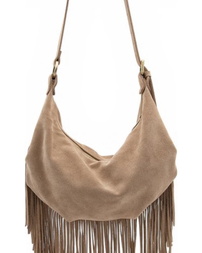 Beige Fringed Shoulder Bag