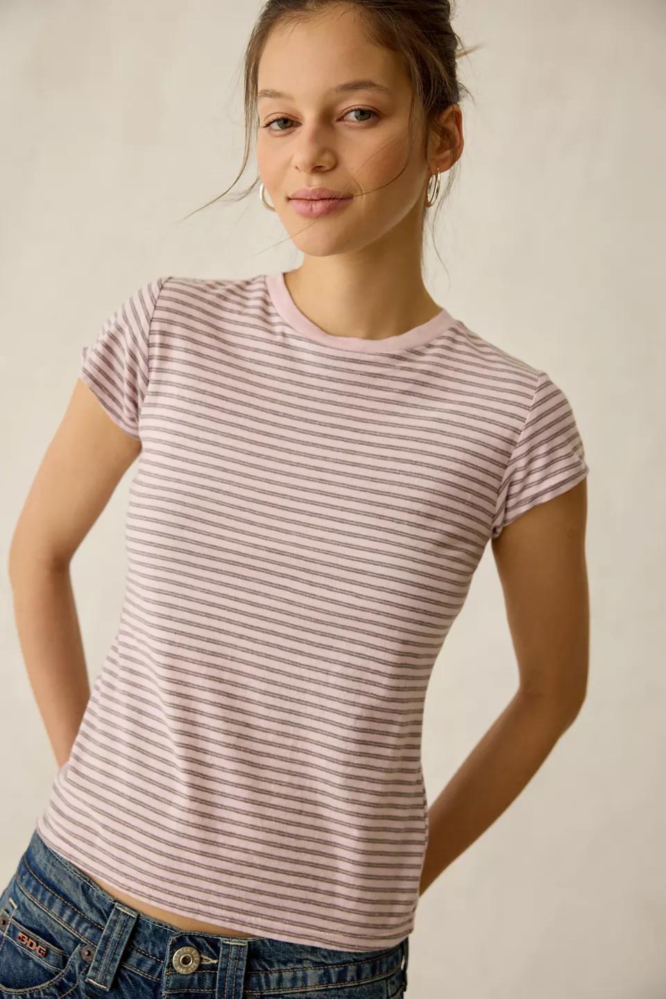 Pink Striped Fitted T-Shirt