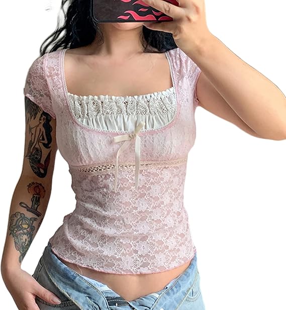 Pink Lace Bow Crop Top