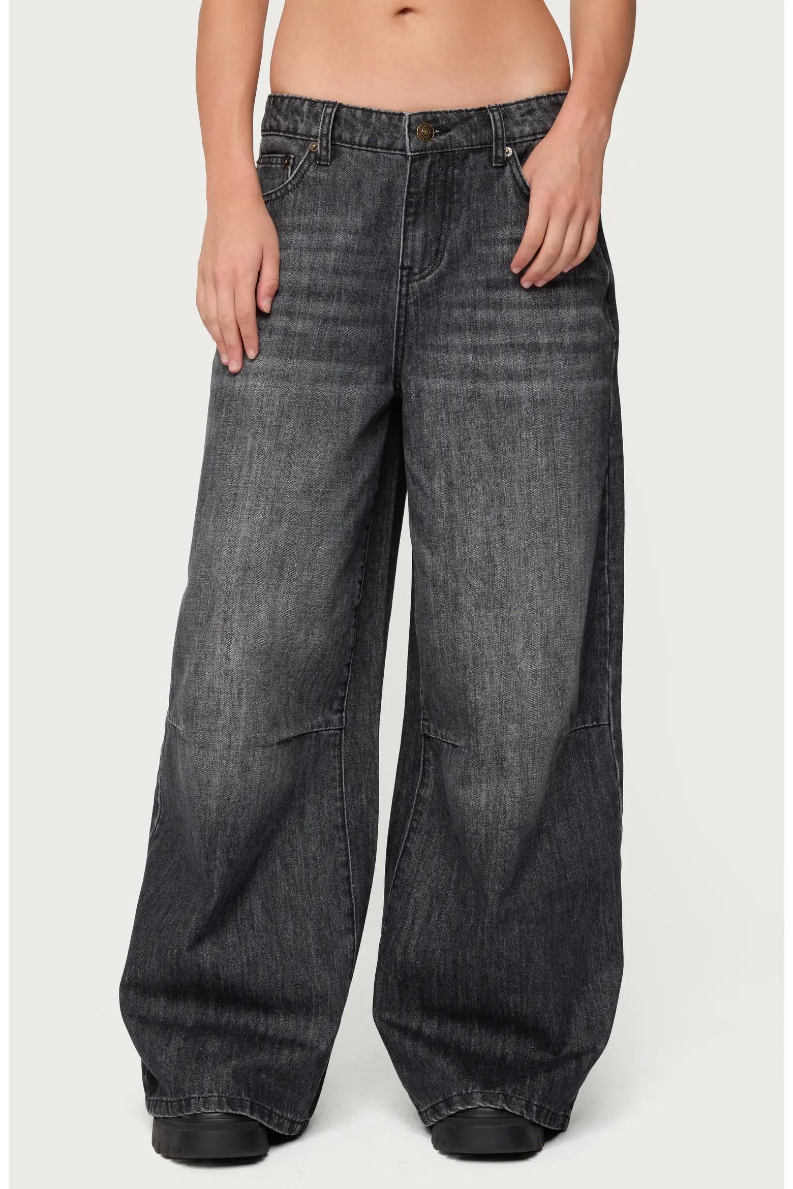 Washed Grey Wide-Leg Jeans