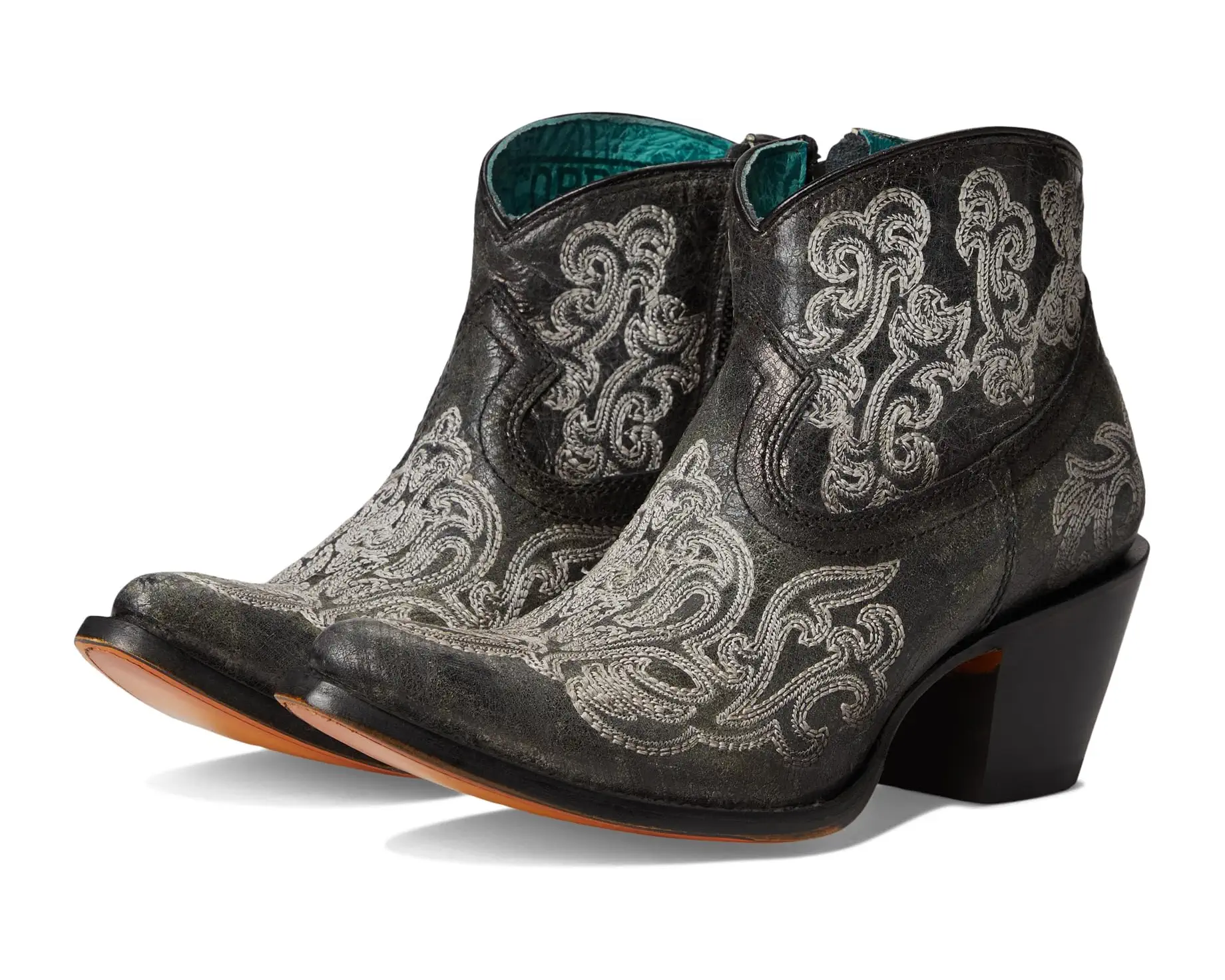 Black Embroidered Ankle Boots