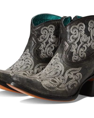 Black Embroidered Ankle Boots