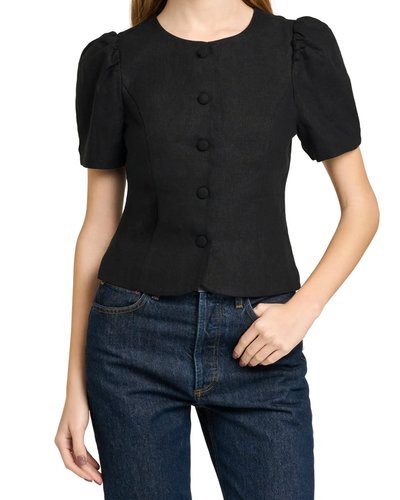 Schwarze Knopfbluse mit Puffärmeln