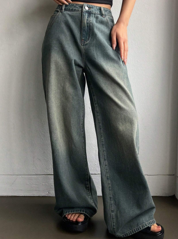 Grey-Green Wide-Leg Jeans
