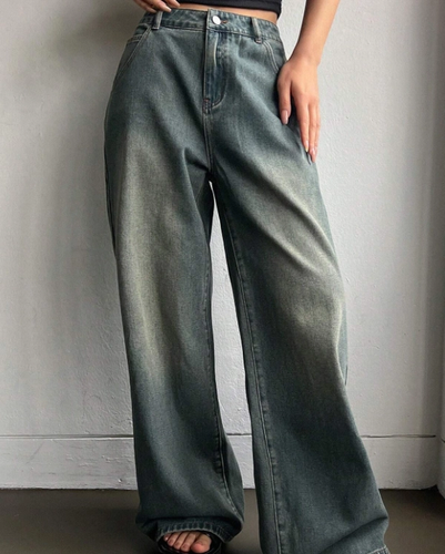 Graugrüne Wide-Leg-Jeans