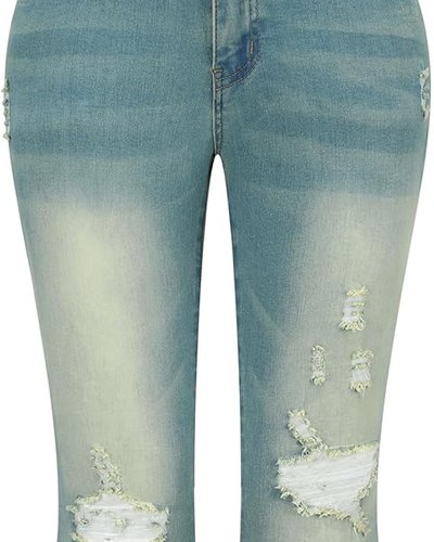 Light-Wash Distressed Flared Jeans