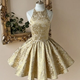 Gold Jacquard Fit-and-Flare Mini Dress