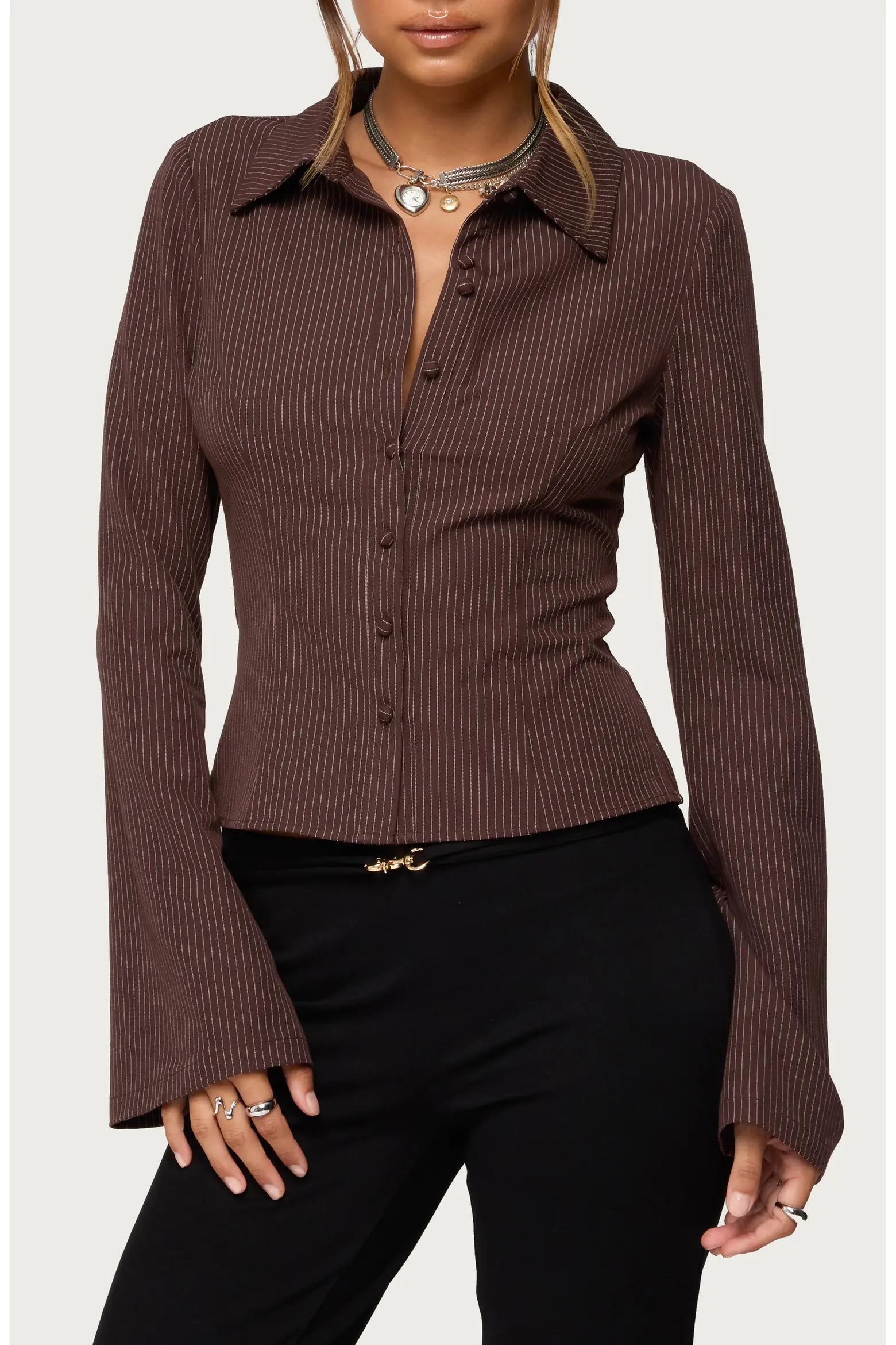 Brown Pinstripe Fitted Shirt