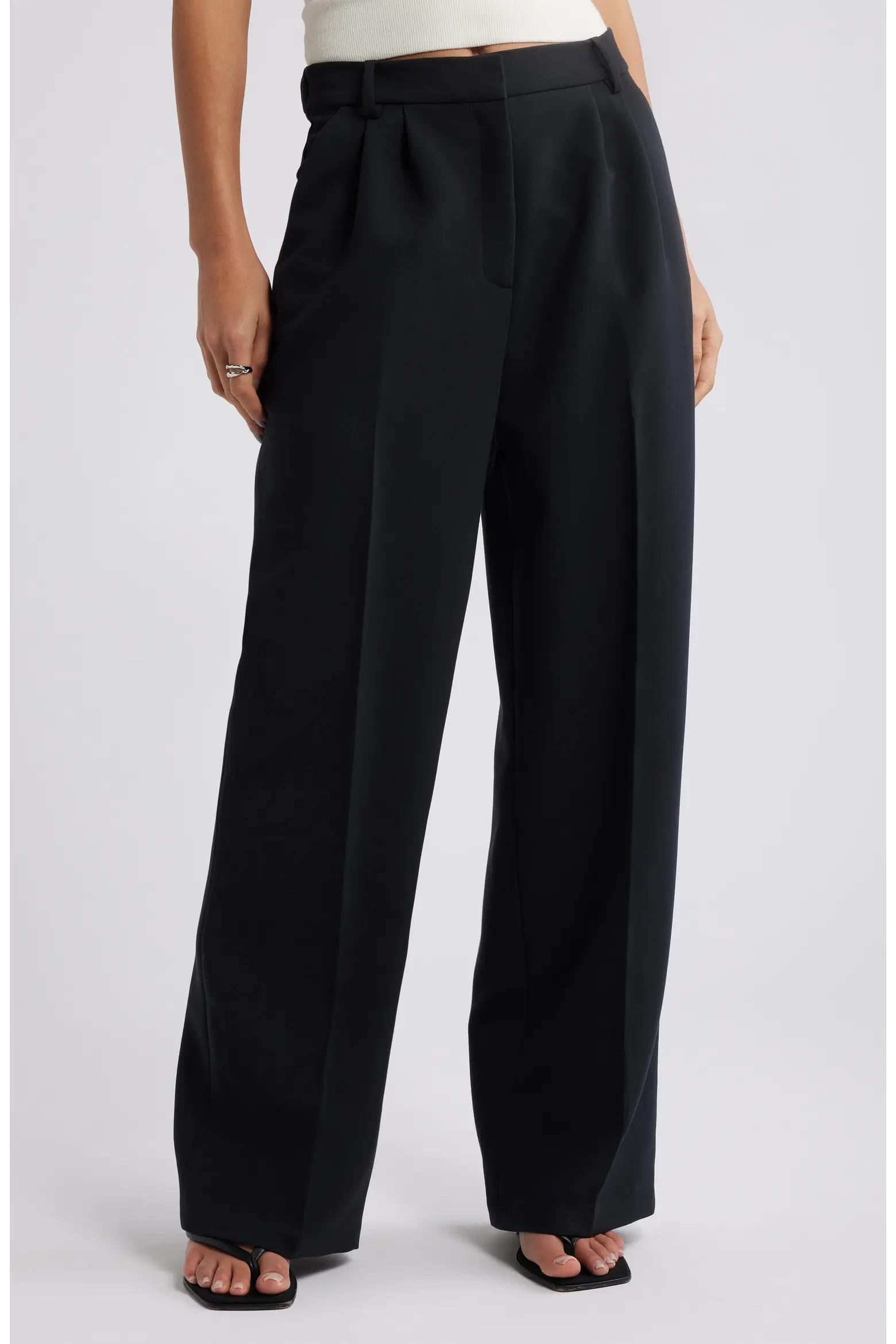 Black Pleated Wide-Leg Trousers
