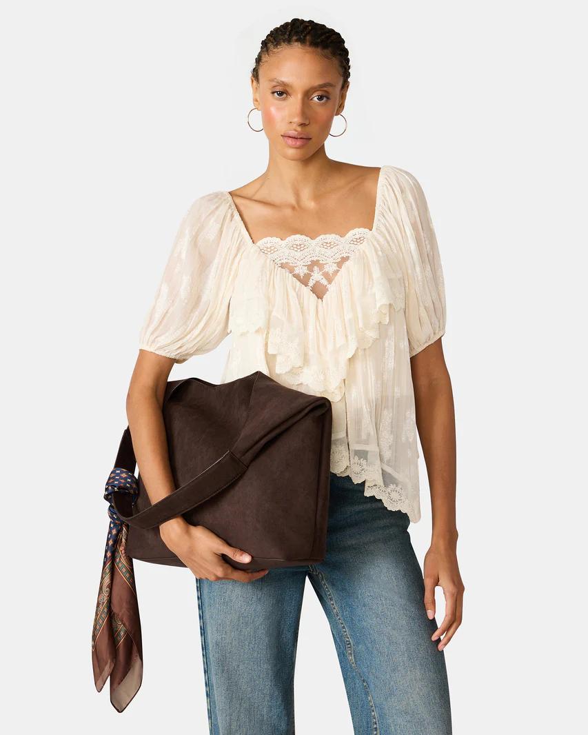 Brown Scarf-Trim Shoulder Bag