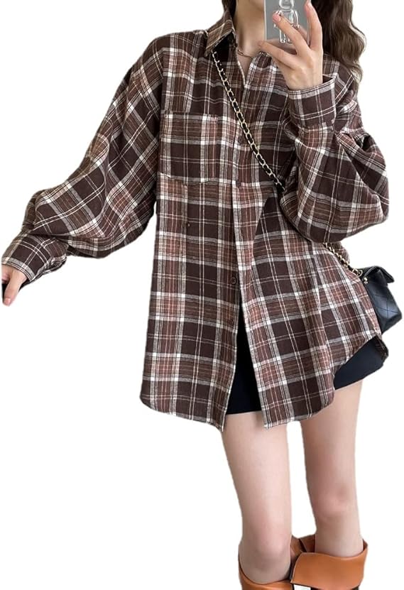 Brown Plaid Oversized Overshirt