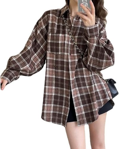 Braunes oversized Karo-Overshirt