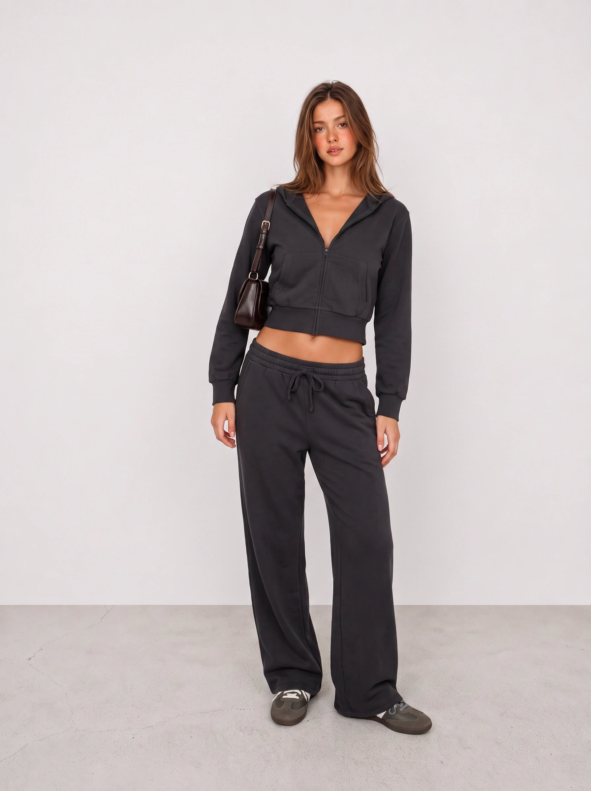 Black Zip Hoodie and Wide-Leg Sweatpants Outfit