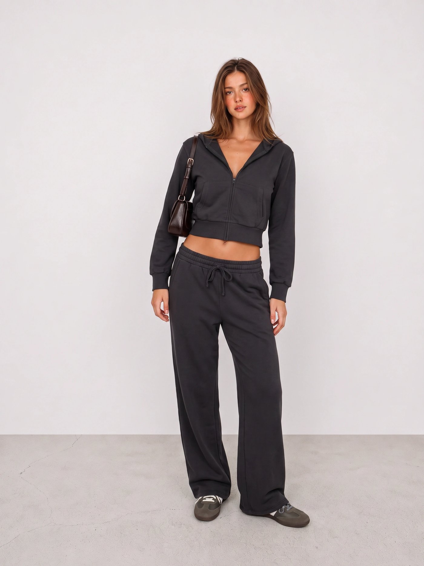 Black Zip Hoodie and Wide-Leg Sweatpants Outfit