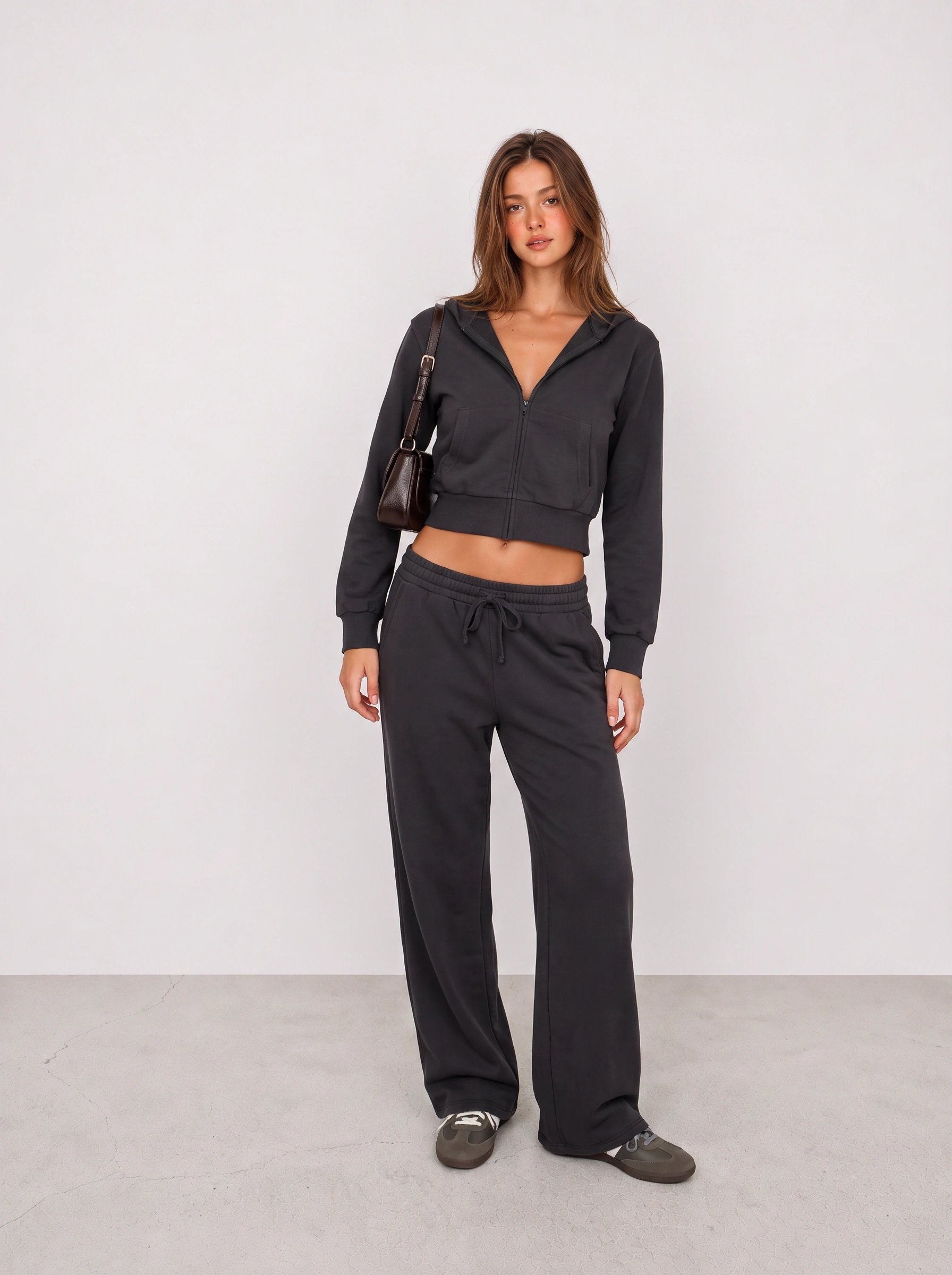 Black Zip Hoodie and Wide-Leg Sweatpants Outfit