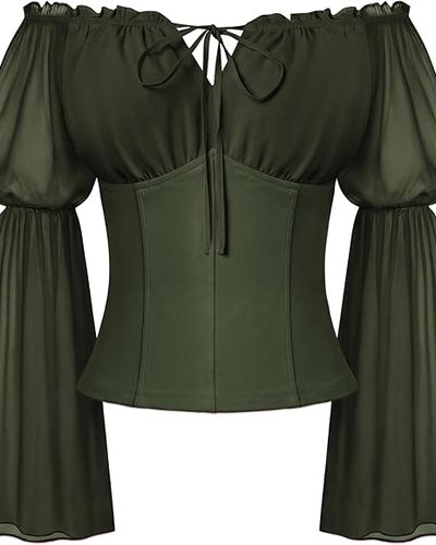Olivgrünes Off-Shoulder-Corsage-Top