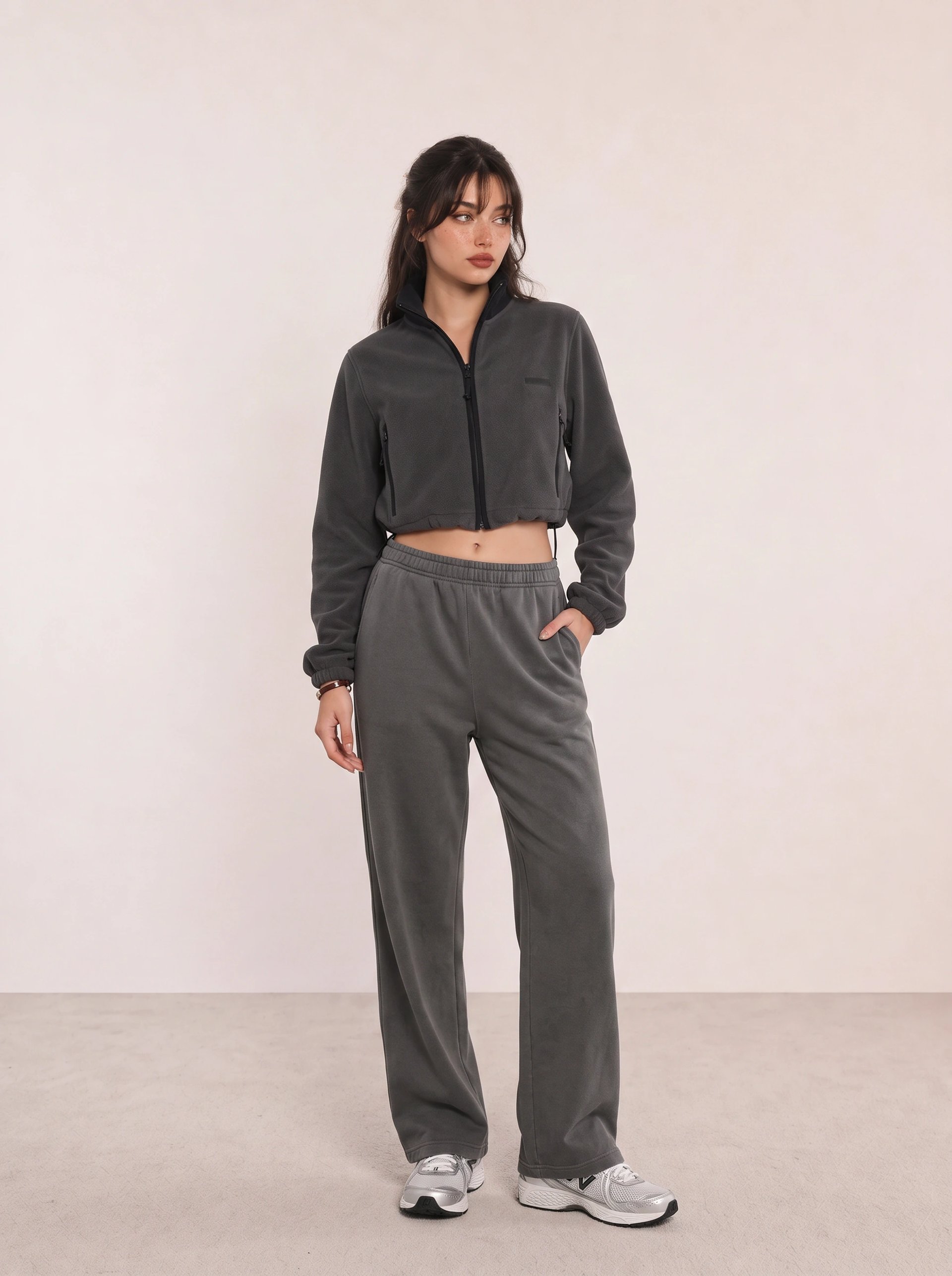 Charcoal Track Jacket and Sweatpants Athleisure Outfit