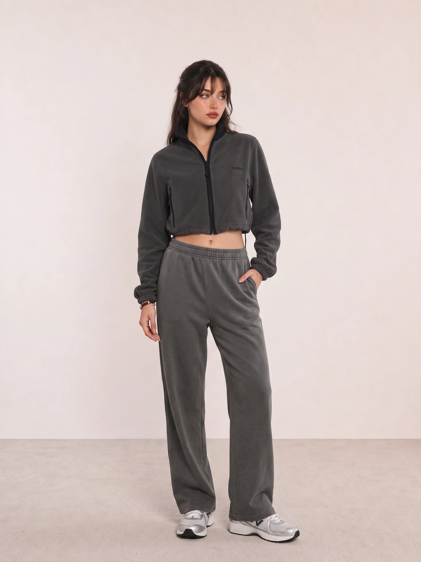 Charcoal Track Jacket and Sweatpants Athleisure Outfit