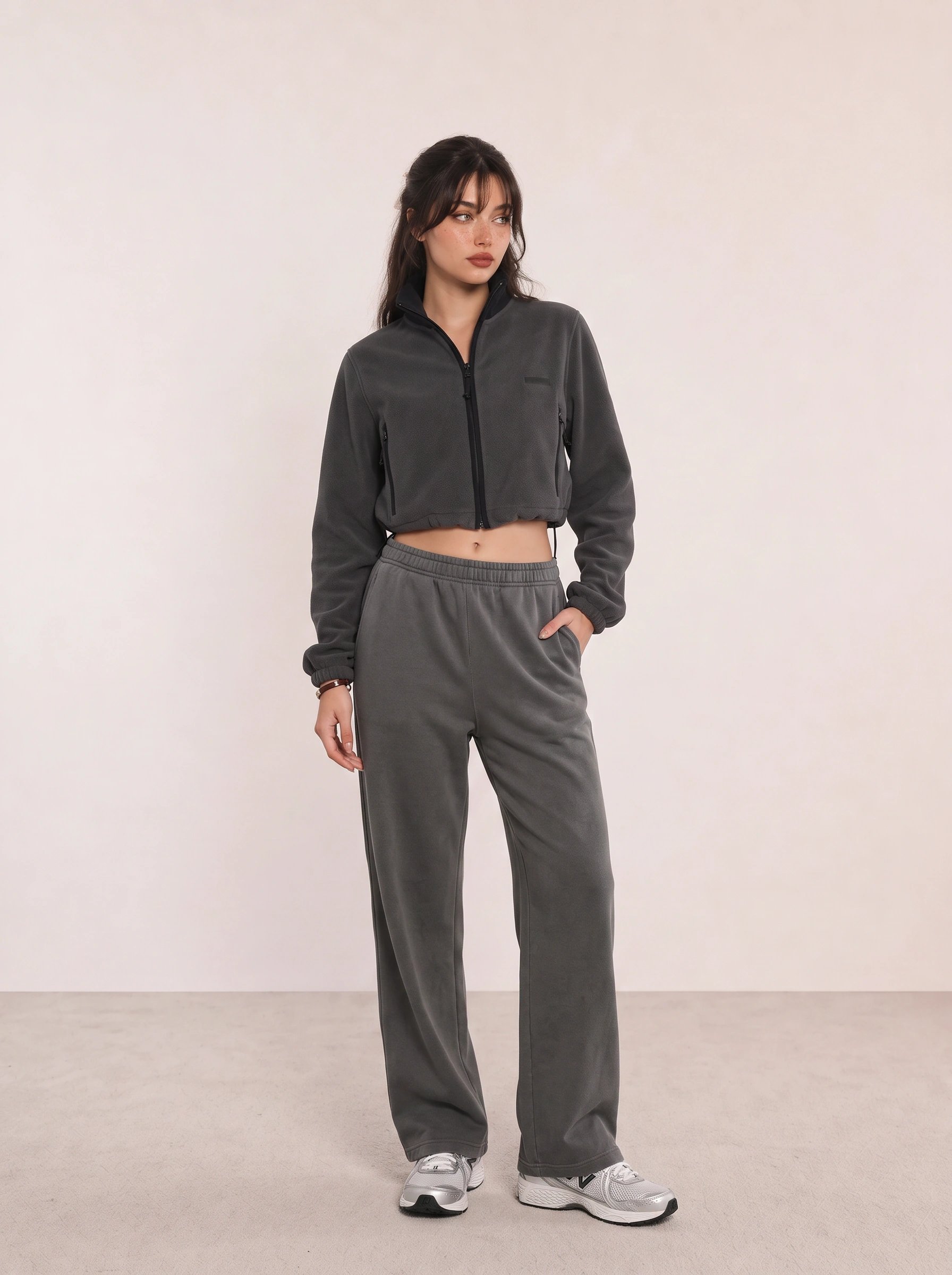 Charcoal Track Jacket and Sweatpants Athleisure Outfit