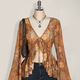 Rust Sun Print Bell Sleeve Top