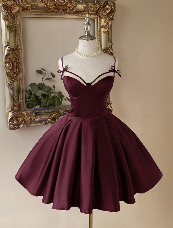 Burgundy Bustier Mini Dress with Bow Straps