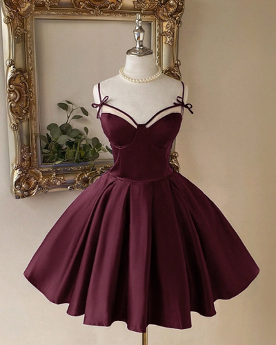 Burgundy Bustier Mini Dress with Bow Straps