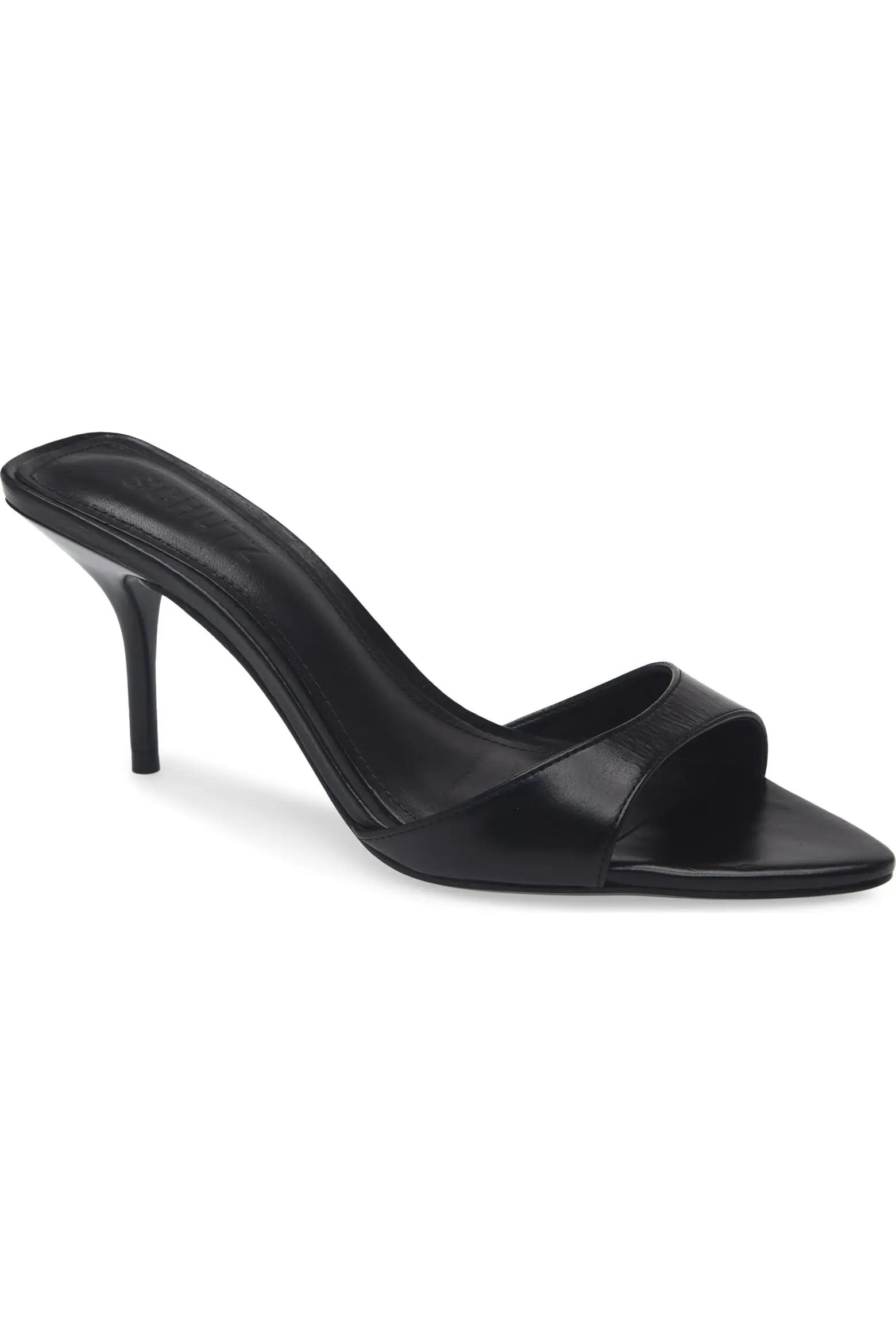Black Leather Mule Heels