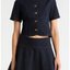 Marineblaues Denim-Top mit Knöpfen