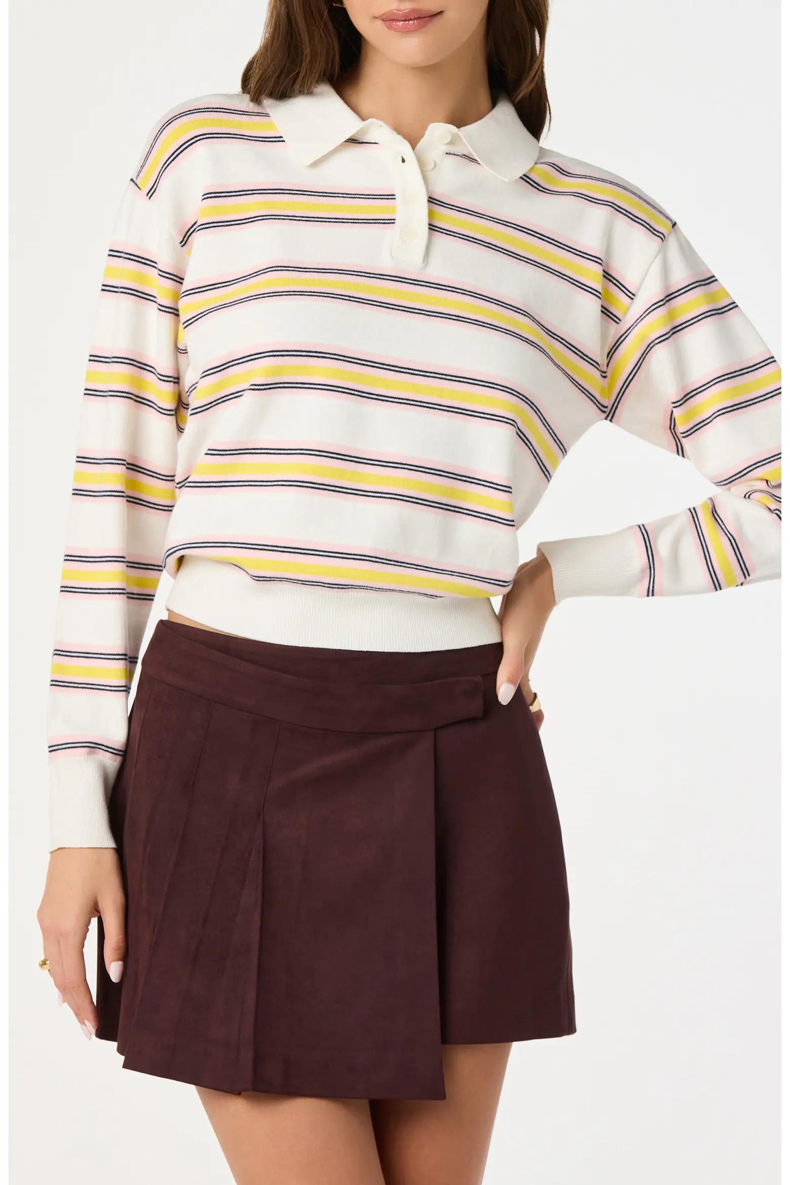 Striped Knit Polo Top