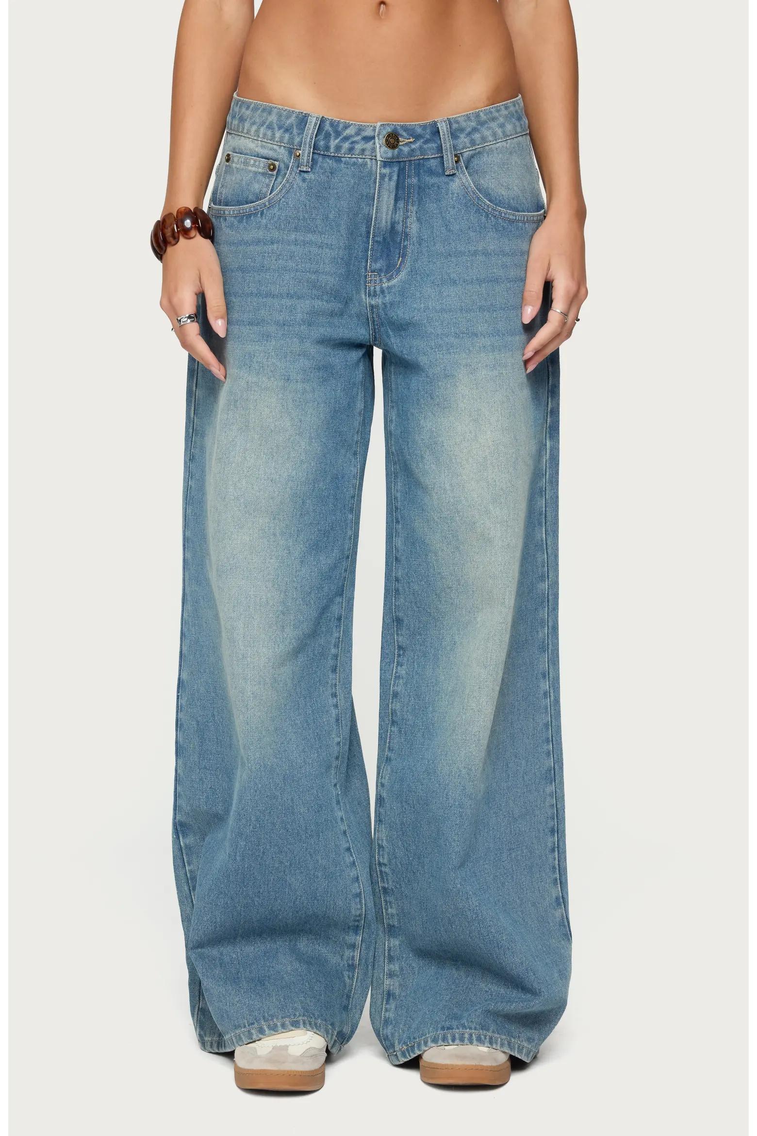 Light-Wash Wide-Leg Jeans