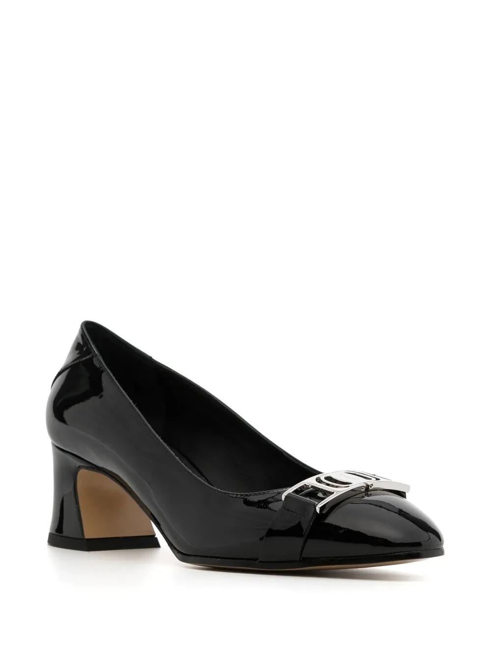 Black Buckle Pointed Block-Heel Pumps