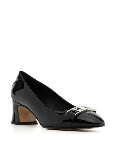 Black Buckle Pointed Block-Heel Pumps