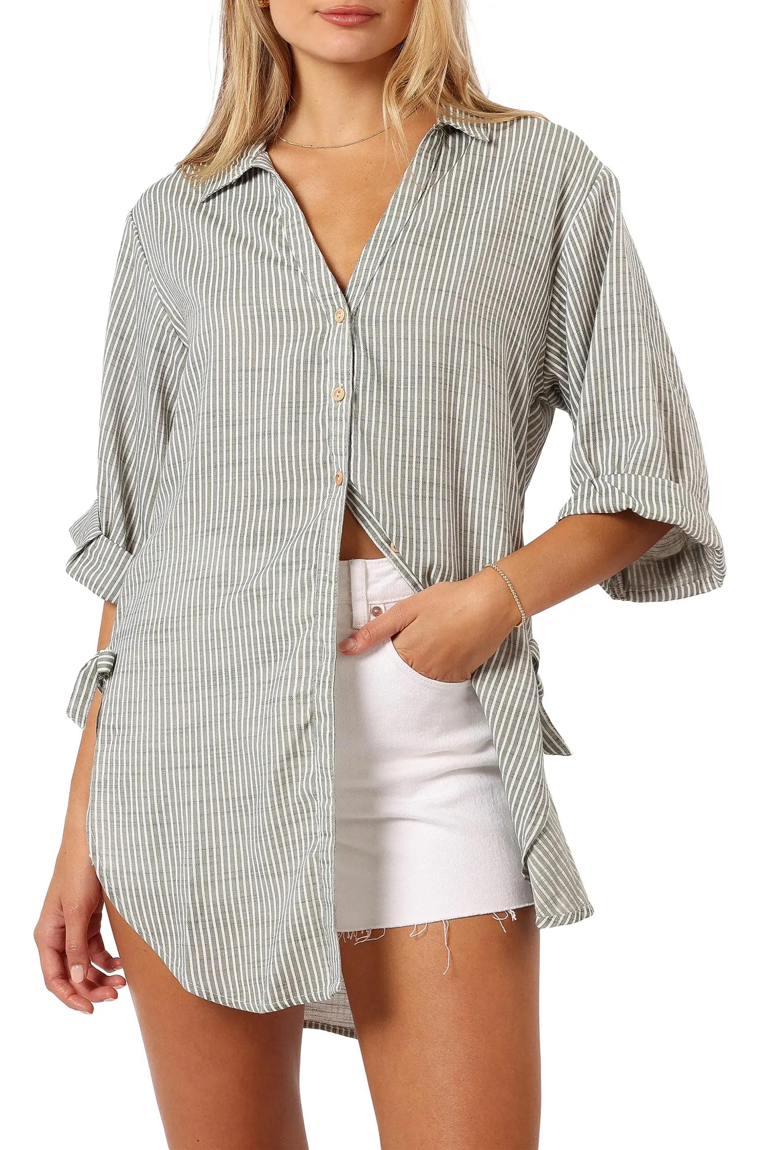Grey Striped Oversized Shirt