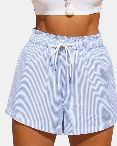 Blue Striped Drawstring Shorts