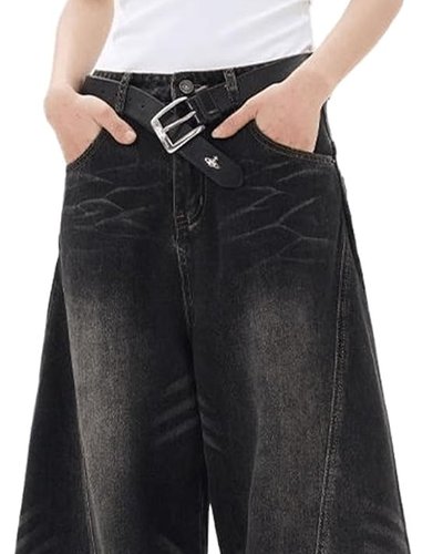 Gewaschene schwarze Baggy-Jeans