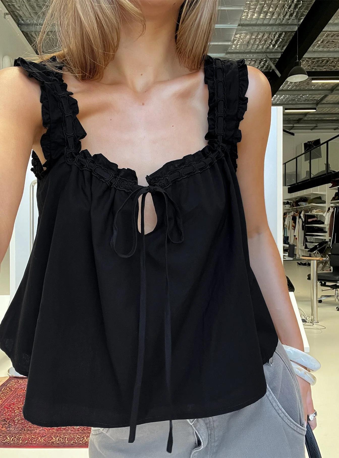 Black Ruffle Tie-Front Cami