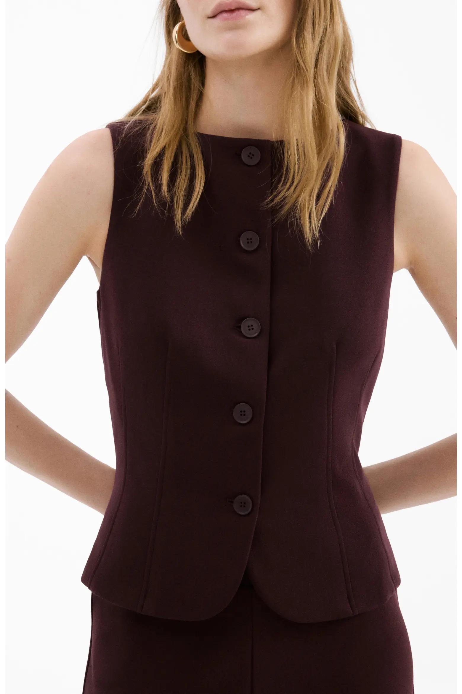 Burgundy Button-Front Waistcoat Top