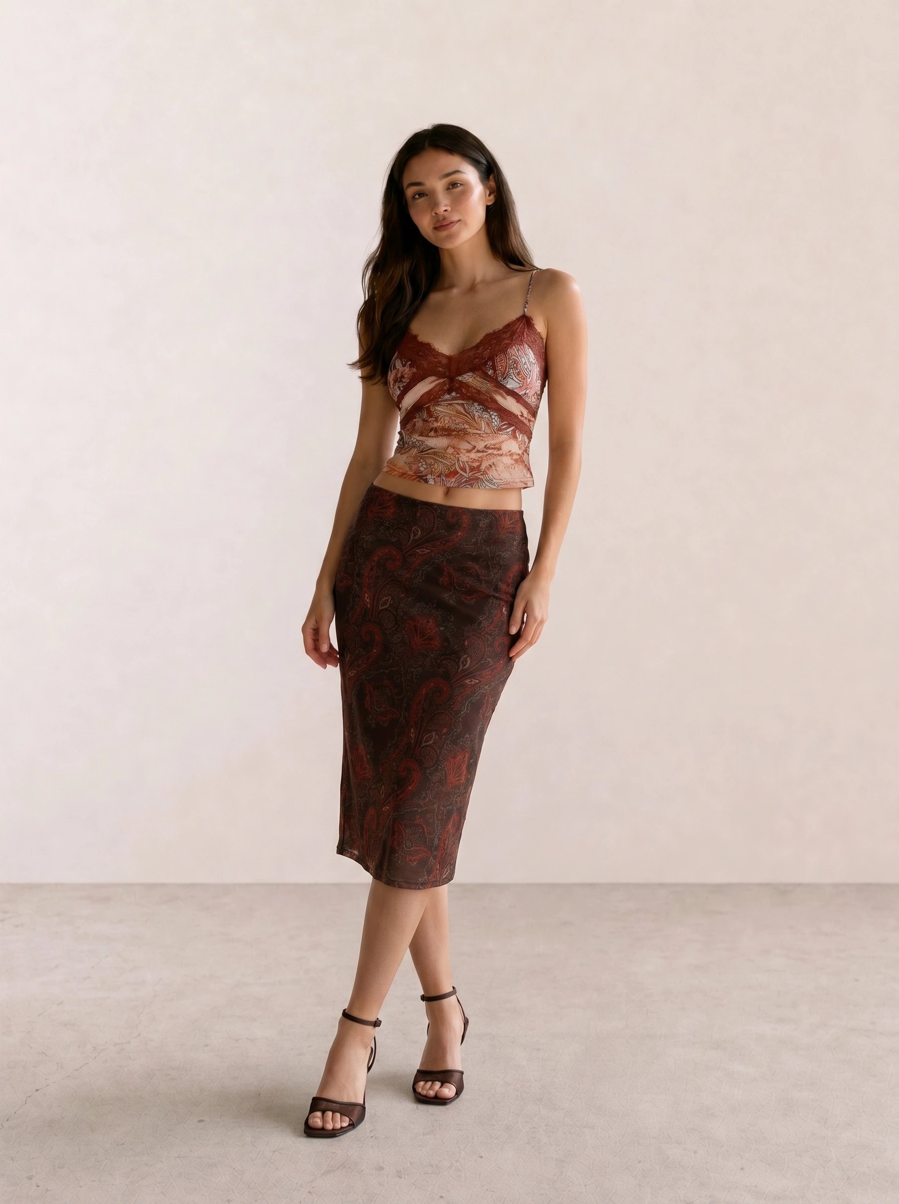 Burgundy Paisley Cami & Dark Floral Midi