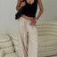 Beige Linen Wide-Leg Trousers