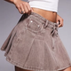 Taupe Pleated Denim Mini Skirt
