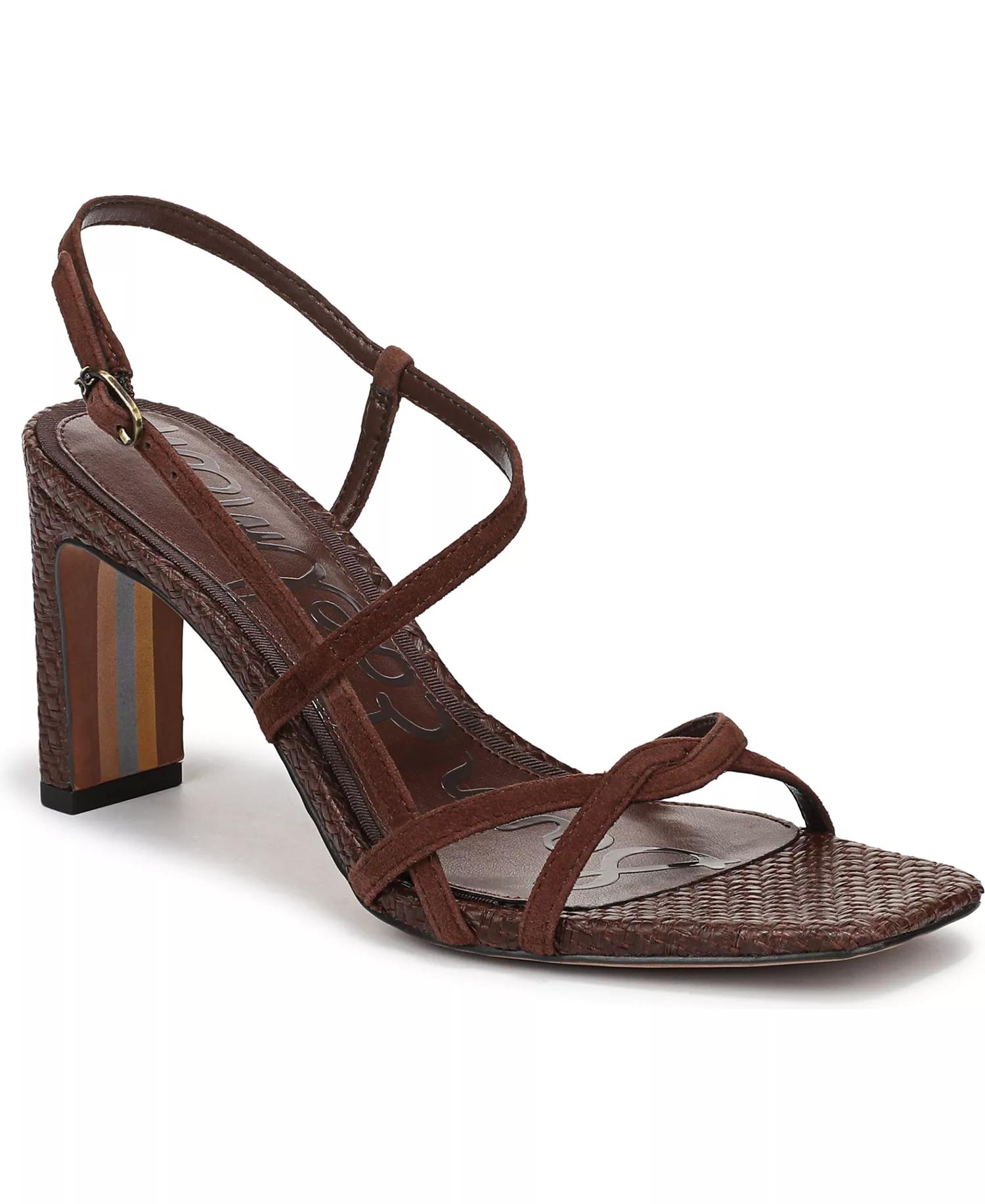 Brown Suede Strappy Woven-Heel Sandals