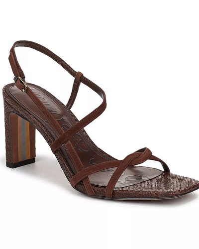 Brown Suede Strappy Woven-Heel Sandals