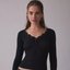 Black Lace-Trim Ribbed Henley Top