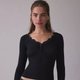 Black Lace-Trim Ribbed Henley Top