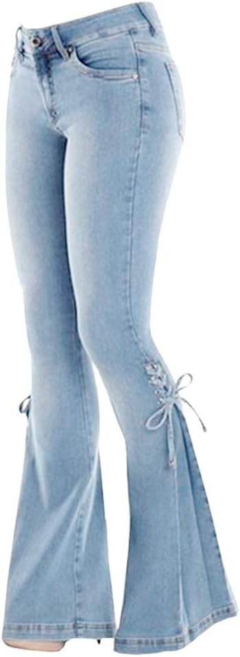Light Wash Lace-Up Flared Jeans