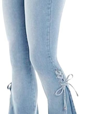 Light Wash Lace-Up Flared Jeans
